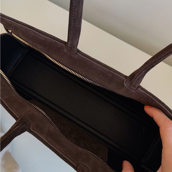 Dark Brown Suede Tote Bag long handle - Picture 3 of 8